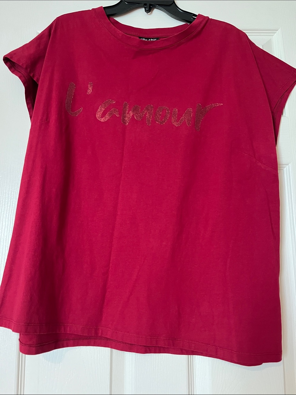City Chic Deep Pink 'l'amour' Glitter Script Tee